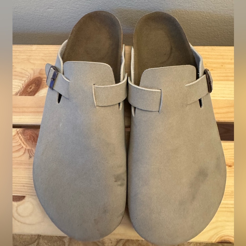 Birkenstock Men's Suede Slip-Ons - Light Gray